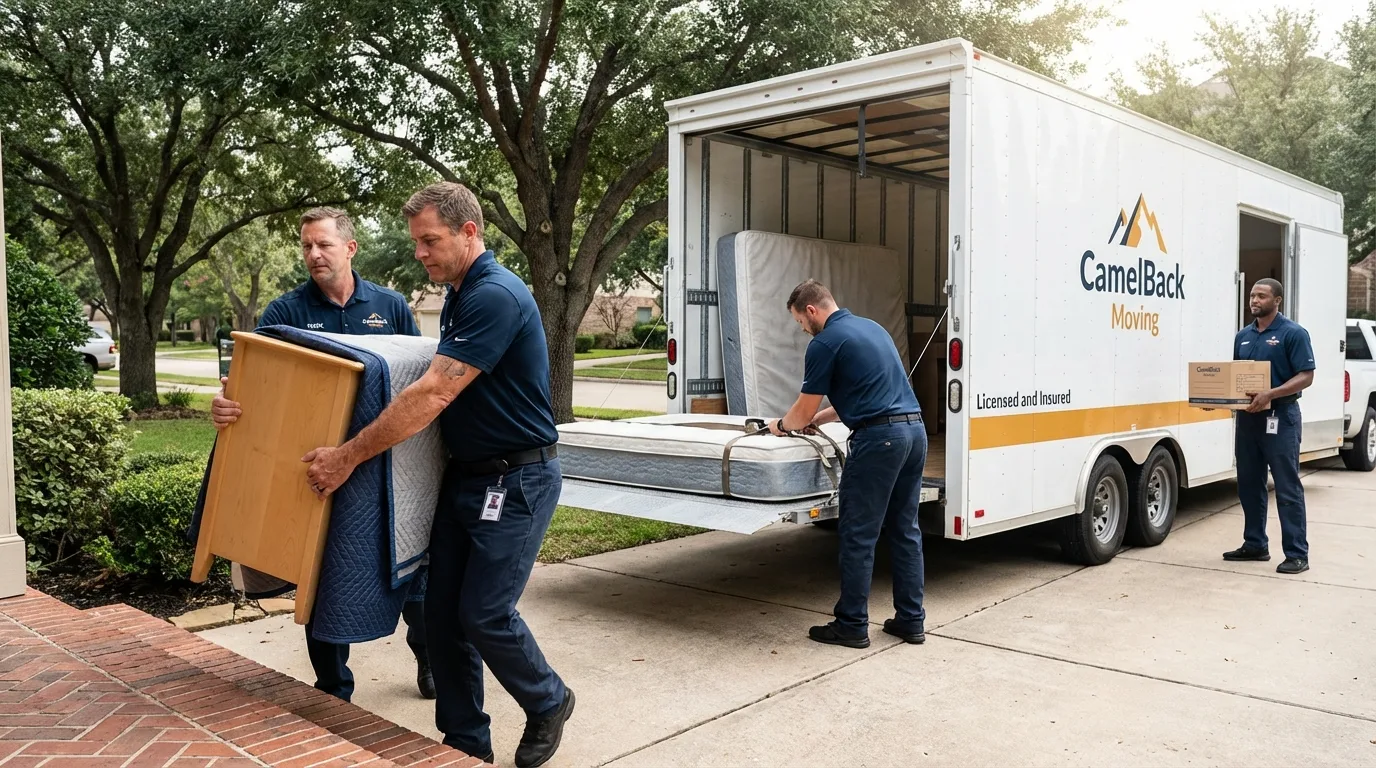 Crew loading residential truck for cross-state move from Wrentham, MA