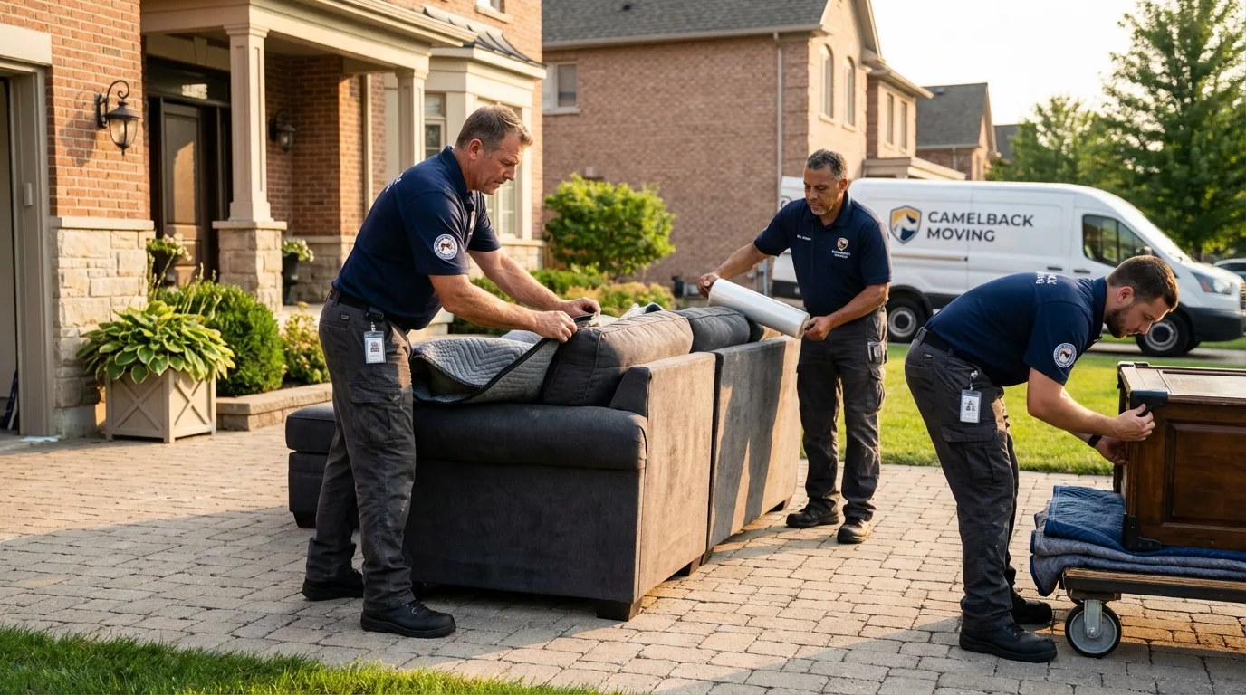 Large estate moving crew wrapping furniture in Wrentham, MA